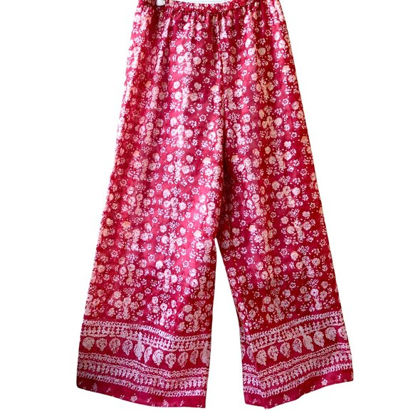NATORI II Sheer Lounge Pajama Pants Wide Leg Floral Print Red & White - Picture 9 of 10